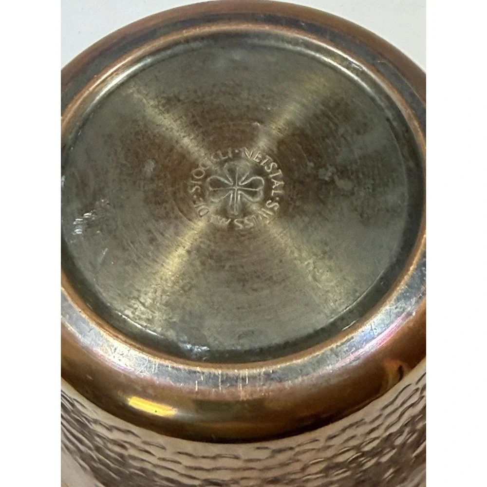 Hammered copper pot with a wrought iron handle, made by Stockli Netstal. VINTAGE